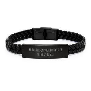 Rottweiler Dog Lovers Birthday Unique Gifts from Friends and Family Interlaced Leather Bracelet for Men and Women - Be The Person Your Rottweiler Thinks You Are - Image 1
