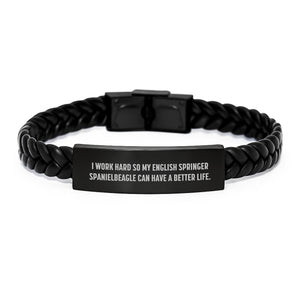 English Springer Spaniel Dog Lovers Birthday Unique Gifts from Friends for Him Her Inspirational Quote Interlaced Leather Bracelet - Image 1