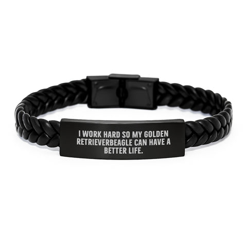 Image of Unique Gifts from Friends to Golden Retriever Dog Lovers - Interlaced Leather Birthday Unique Gift, Inspirational Quote: 'I Work Hard So My Golden Retrieverbeagle Can Have A Better Life.' - Image 1