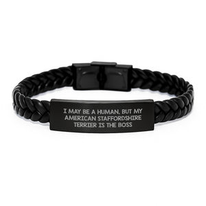 Funny American Staffordshire Terrier Dog Gifts from Men to Friends - Interlaced Leather Bracelet for Birthday Unique Gifts - Image 1