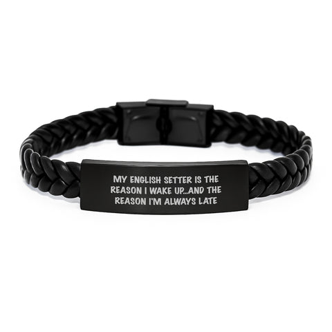 Image of Funny English Setter Dog Lover Gifts for Valentine's Interlaced Leather Bracelet from Friends to Family - Image 1
