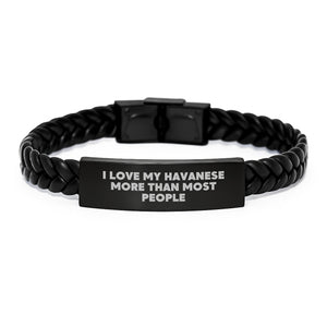 Havanese Dog Lovers' Gifts from Friends, Unique Interlaced Leather Braces for Women, Men, Birthday, I Love My Havanese More Than Most People - Image 1