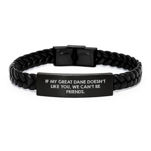Funny Great Dane Dog Quotes Interlaced Leather Birthday Unique Gifts for Men from Friends - Image 1