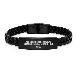 Inspirational Bestie Gifts from Friends, Women, Family - Interlaced Leather Graduation Unique Presents for Bestie with Quote 'My Dear Bestie. Always Remember How Much I Love You.' - Image 1