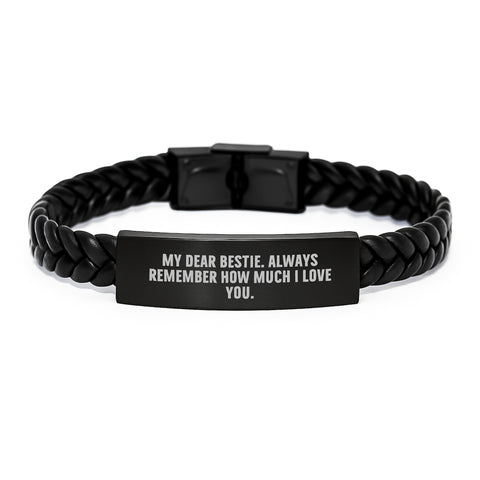 Image of Inspirational Bestie Gifts from Friends, Women, Family - Interlaced Leather Graduation Unique Presents for Bestie with Quote 'My Dear Bestie. Always Remember How Much I Love You.' - Image 1