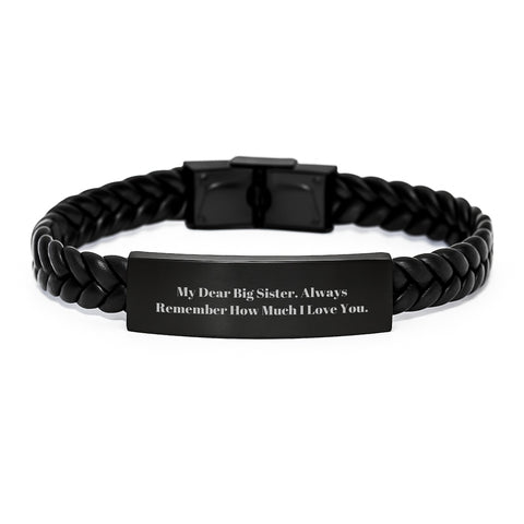 Image of Big Sister Gifts, Interlaced Leather Bracelet with Quote: 'My Dear Big Sister. Always Remember How Much I Love You.' - Gifts from Family to Big Sister for Graduation - Image 1