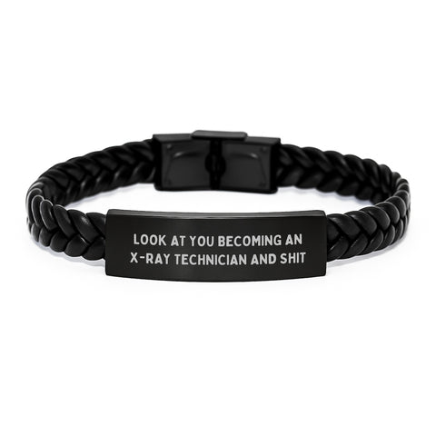 Image of Funny X-Ray Technician Gifts for Men - Interlaced Leather Brakelet from Friends - Graduation Unique Gifts for X-Ray Technician - Image 1