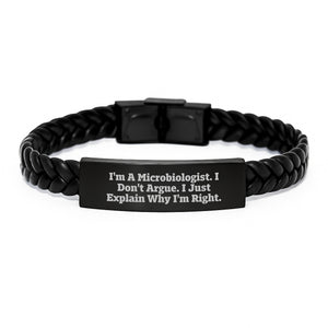 Funny Microbiologist Gifts - Engraved Interlaced Leather Bracelet for Birthday, Gifts from Friends to Microbiologist, 'I'm Right' Quote - Image 1