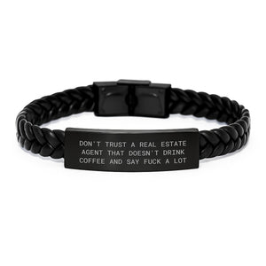 Real Estate Agent Gifts from Friends, Funny Interlaced Leather Bracelet for Graduation Unique Gifts, Don't Trust a Real Estate Agent... Gifts for Men - Image 1