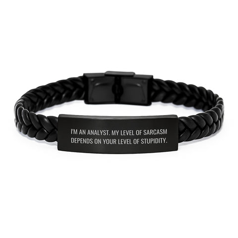 Image of Sarcastic Analyst Gifts Funny Interlaced Leather Bracelet for Birthday, Gifts from Friends, Coworkers, Family, Gifts for Analyst, Men, Women - Image 1