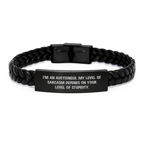 Image of Funny Auctioneer Gifts from Friends to Men - Birthday Unique Interlaced Leather Bracelet with Stainless Steel - Image 1