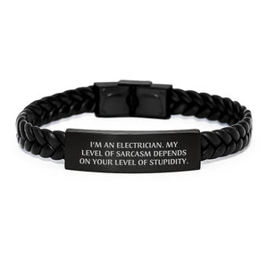 Funny Electrician Gifts from Men to Friends - Interlaced Leather Bracelet for Electrician, Christmas Unique Gifts - Image 1