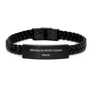 Dancer Gifts from Friends - 'Officially The World's Coolest Dancer' Interlaced Leather Bracelet for Birthday Unique Gifts - Image 1
