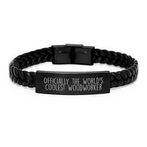 Woodworker Gifts from Men, Officially The World's Coolest Woodworker Leather Bracelet, Perfect Mother's Day Unique Gifts for Woodworker - Image 1