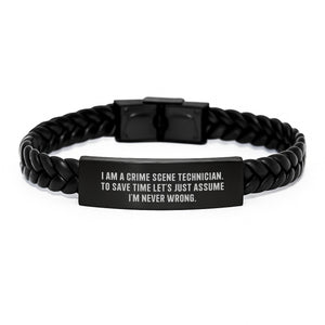 Funny Crime Scene Technician Gifts - I Am A Crime Scene Technician Interlaced Leather Bracelet for Men and Women, Valentine's Unique Gifts from Friends to Family - Image 1