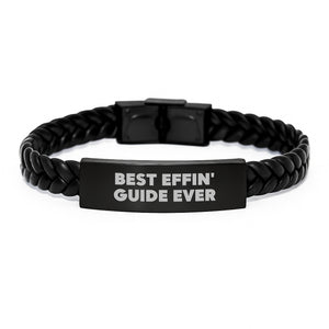 Funny Guide Gifts, Best Effin' Guide Ever Interlaced Leather Bracelet, Valentine's Unique Gifts for Guide Lovers - Gifts from Men to Women, Friends, or Family - Image 1