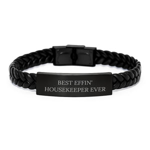 Funny Housekeeper Gifts for Her - Best Effin' Housekeeper Ever Interlaced Leather Bracelet, Valentine's Unique Gifts from Friends, Housekeeper Appreciation Present - Image 1