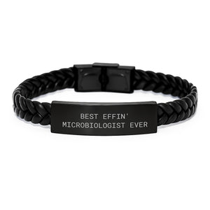 Funny Microbiologist Gifts from Friends - Best Effin' Microbiologist Ever Interlaced Leather Bracelet for Men on Birthday - Image 1