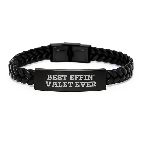 Image of Funny Valet Gifts for Him, Best Effin' Valet Ever Interlaced Leather Bracelet, Birthday Unique Gifts from Friends - Image 1