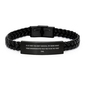 Funny groundskeeper Gifts, Birthday Unique Interlaced Leather Bracelet with Stainless Steel and PU Leather, Inspirational Quote for Men, Women, Friends, Family, Gifts from Husband, Boss, Colleagues - Image 1