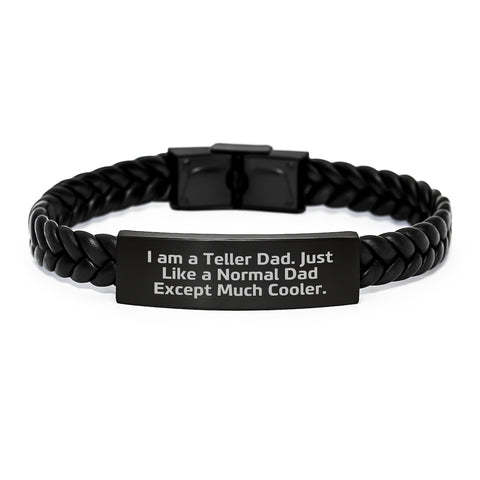 Image of Teller Dad Gifts, Funny Quote Interlaced Leather Men's Birthday Presents, Engraved Stainless Steel, PU Leather, Gifts from Men to Teller, Gifts for Teller - Image 1