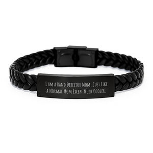 Funny Band Director Mom Gifts from Friends - Mother's Day Unique Interlaced Leather Bracelet, I Am A Band Director Mom Quote, Durable Stainless Steel and PU Leather - Image 1