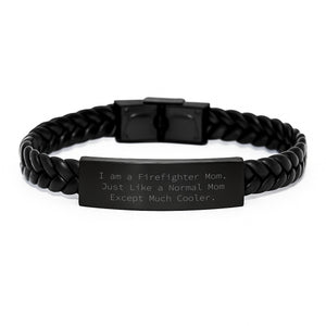Firefighter Mom Gift, Funny Firefighter Interlaced Leather Bracelet, Birthday Unique Presents, Gifts from Family to Firefighter Men - Image 1