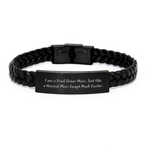 Funny Truck Driver Gifts for Men - Unique Interlaced Leather Bracelet with Engraved Stainless Steel, Perfect for Dad on Father's Day - Image 1