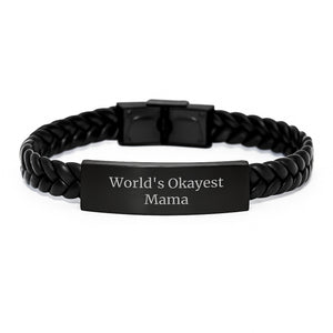 Funny Mama Gifts, World's Okayest Mama Interlaced Leather Bracelet, Birthday Unique Gifts from Family - Image 1