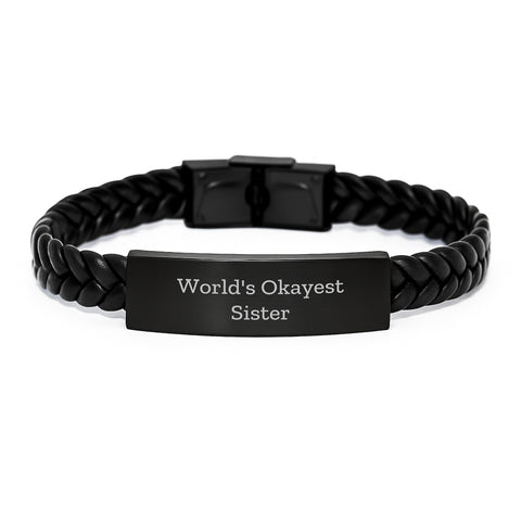 Image of Funny Sister Gift - World's Okayest Sister Interlaced Leather Bracelet for Sister - Gifts from Men to Sister on Father's Day Unique Gifts - Image 1