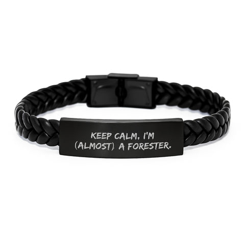 Image of Funny Forester Graduation Gifts, Interlaced Leather Bracelet with Stainless Steel, Gifts from Family to 'I'm almost a Forester', Graduation Unique - Image 1