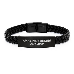 Funny Chemist Gifts from Men, Graduation Unique Gifts for Chemist, Interlaced Leather Bracelet with Stainless Steel and PU Leather - Image 1