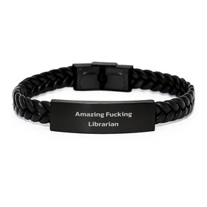 Funny Librarian Gifts from Friends, Interlaced Leather Bracelet for Librarian, Amazing F--king Librarian Quote - Image 1