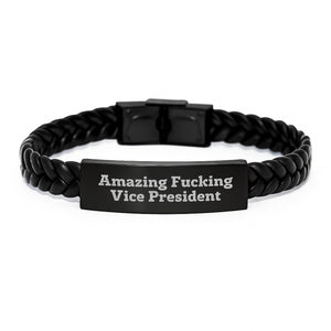 Funny Vice President Gifts, Interlaced Leather Bracelet for Men, Engraved Vice President Humor Quote, Gifts from Friends to Vice President, Graduation Unique Gifts for Vice President - Image 1