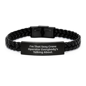 Crane Operator Gifts, Funny Quote Interlaced Leather Bracelet, Birthday Unique Gifts from Men to Crane Operator Friends - Image 1