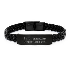 Funny Sonographer Gifts from Friends for Men Graduation Unique Interlaced Leather Bracelets with Quote I'm That Sexy Sonographer Everybody's Talking About - Stainless Steel and PU Leather - Image 1
