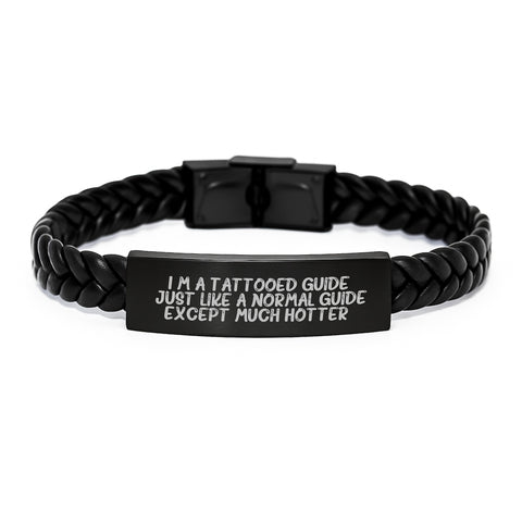 Image of Unique Guide Gifts for Men, Women, and Friends - I'm A Tattooed Guide - Interlaced Leather Bracelet for Graduation, Unique Party Accessories - Image 1