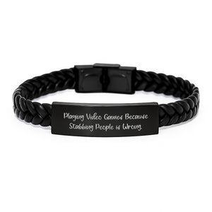 Funny Playing Video Games Gifts for Men - Interlaced Leather Bracelet, Sarcasm Quote, Graduation Unique Gifts from Friends - Image 1