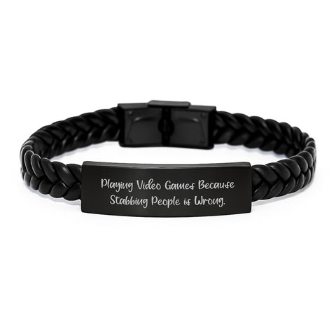 Image of Funny Playing Video Games Gifts for Men - Interlaced Leather Bracelet, Sarcasm Quote, Graduation Unique Gifts from Friends - Image 1