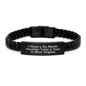 Unique West Virginia Gifts for Men, Custom Interlaced Leather Bracelets with Funny Quote, Gifts from Friends to Graduation Unique Gifts - Image 1