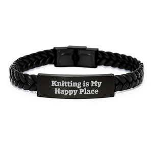 Knitting Enthusiasts' Delight, Interlaced Leather Bracelet for Knitting Lovers, Inspirational Gift from Friends to Knitting Enthusiasts - Image 1
