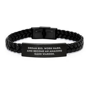 Inspirational Game Warden Gifts from Family - Graduation Unique Gifts for Game Wardens - Interlaced Leather Bracelet with Stainless Steel - Image 1
