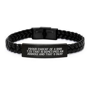 Funny Shih Tzu Dog Gifts for Men from Friends - Interlaced Leather Birthday Unique Gifts with Quote - Image 1