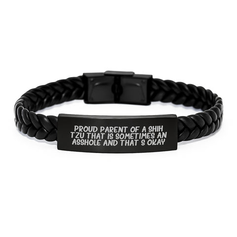 Image of Funny Shih Tzu Dog Gifts for Men from Friends - Interlaced Leather Birthday Unique Gifts with Quote - Image 1