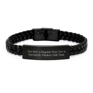 Funny Domestic Medium Hair Dad Gifts, Interlaced Leather Bracelet for Men, Gifts from Mom, Unique Graduation Presents for Him, I'm Not A Regular Dad - Image 1