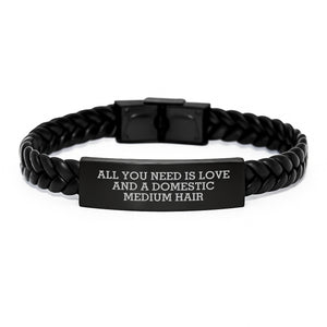 Domestic Medium Hair Cat Lovers Interlaced Leather Graduation Gifts from Friends to Family, All You Need Is Love And - Image 1