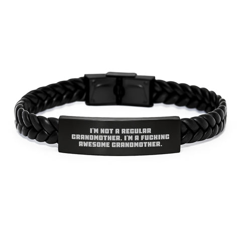 Image of Funny Grandmother Gifts, I'm Not A Regular Grandmother. I'm A F--king Awesome Grandmother., Interlaced Leather Bracelet for Graduation, Gifts from Family to Grandmother - Image 1