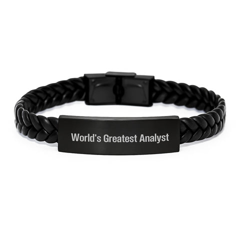 Image of World's Greatest Analyst Funny Gifts Interlaced Leather Bracelet for Birthday, Gifts from Family to Analyst, Analyst Gifts for Men, Funny Quote Interlaced Leather Bracelet - Image 1