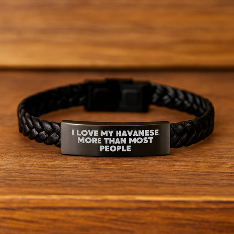 Image of Havanese Dog Lovers' Gifts from Friends, Unique Interlaced Leather Braces for Women, Men, Birthday, I Love My Havanese More Than Most People - Image 2
