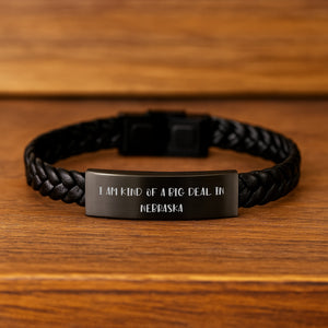 Kind Of A Prime Selection Nebraska Interlaced Leather Bracelet, Funny Quote Gift for Men, Women, Friends, Coworkers, Family from Nebraska, Graduation Unique Gifts